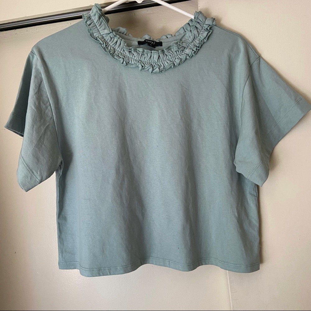 veryJ Mint Ruffled Collar T-Shirt